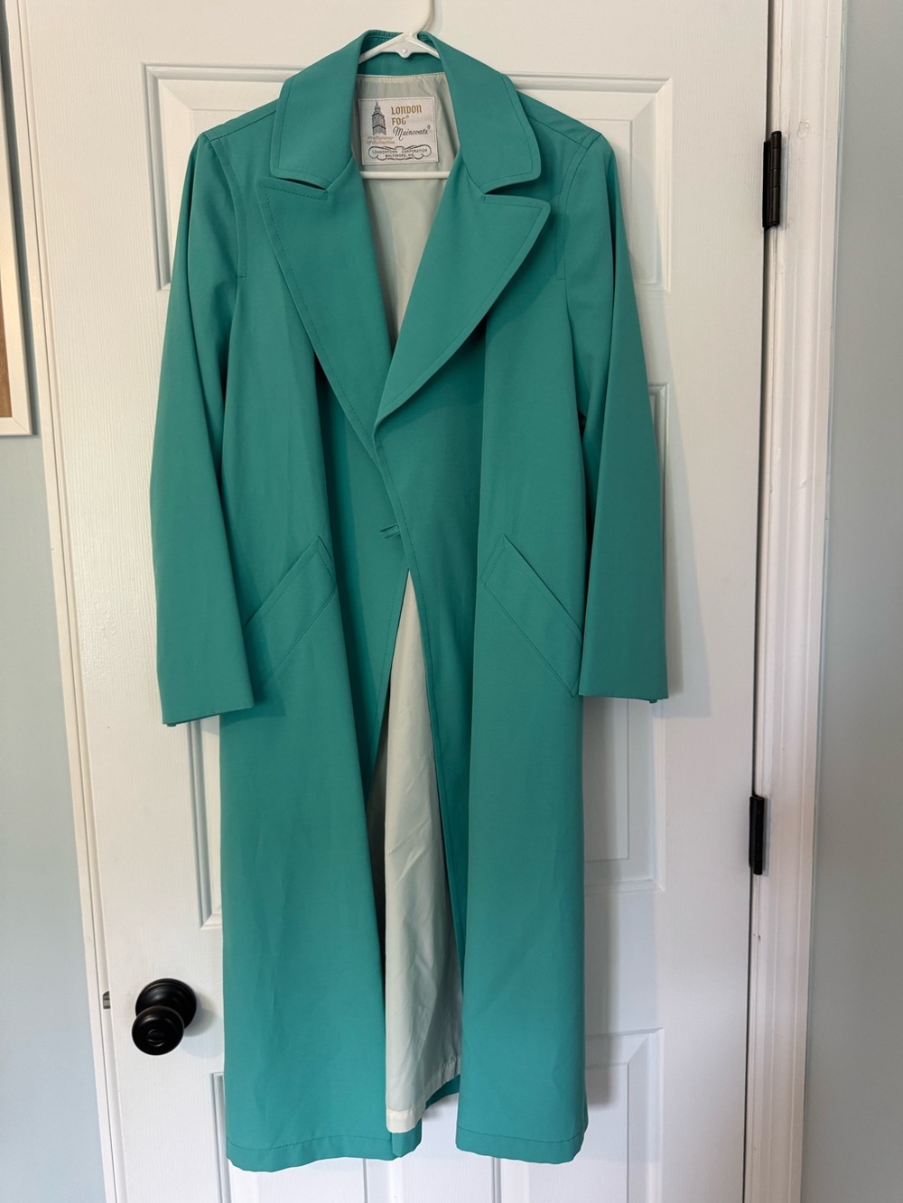 Vintage 1970s London Fog Teal Turquoise Trench Coat Belted Maincoat